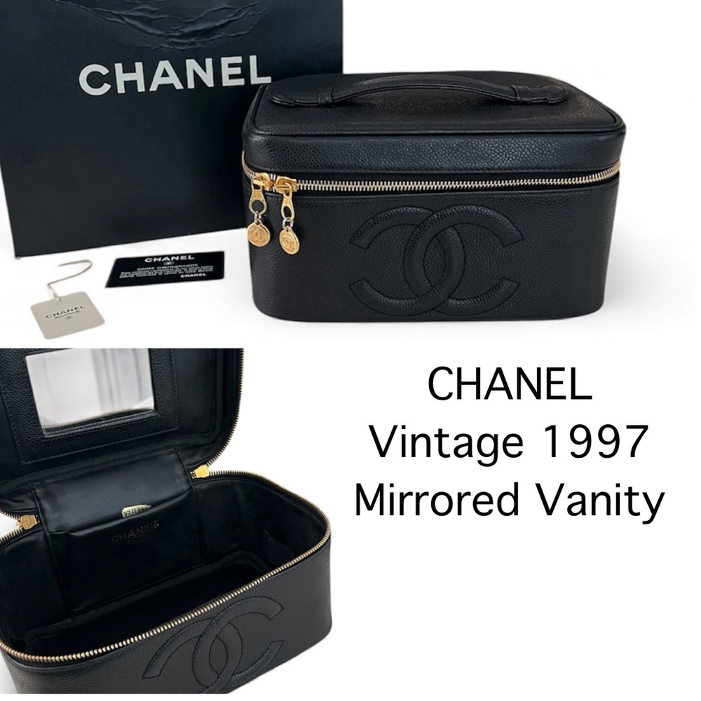 CHANEL Rare 1997 Mirrored Vanity Cosmetic Case / Make Up Bag / Caviar Leather - Picture 3 of 16